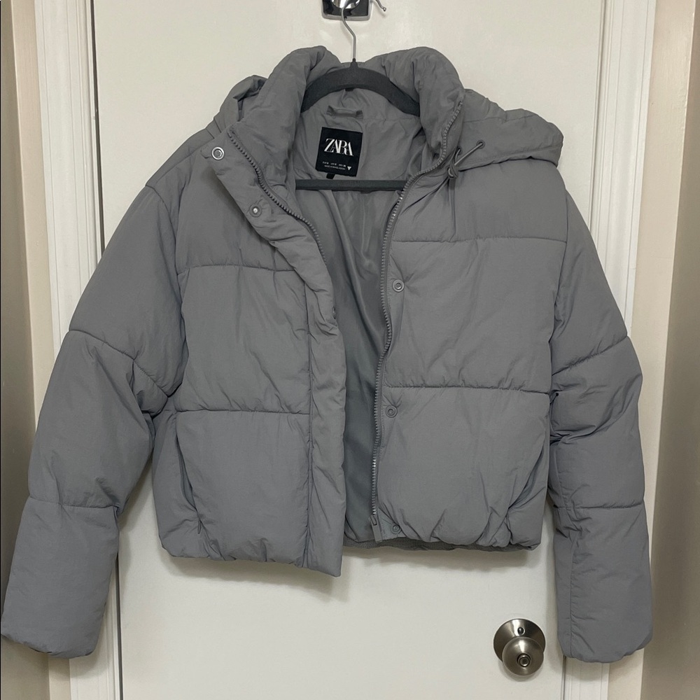 Zara Light Gray Water Repellent Puffer Anorak Jacket